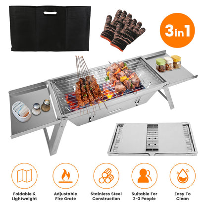 3-in-1 Foldable Charcoal Grill Fire Pit & Slow Cooker Portable