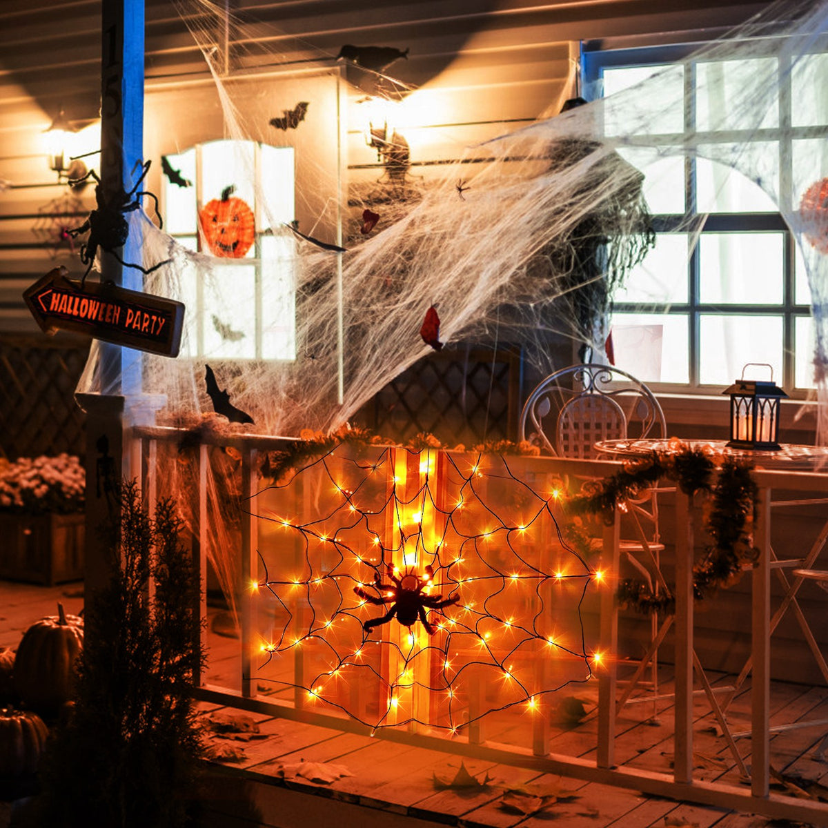 Spider Web Light with Hairy Spider - 70 LED Halloween Decoration