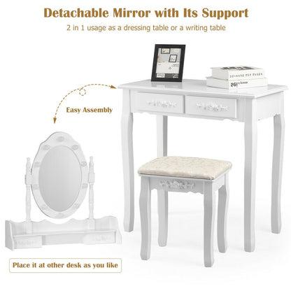 Makeup Vanity Table Set with Dimmable Bulbs & Cushioned Stool