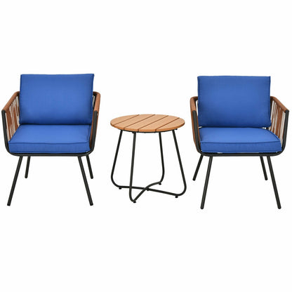 3 Pieces Patio Bistro Furniture Set with Armrest and Soft Cushions