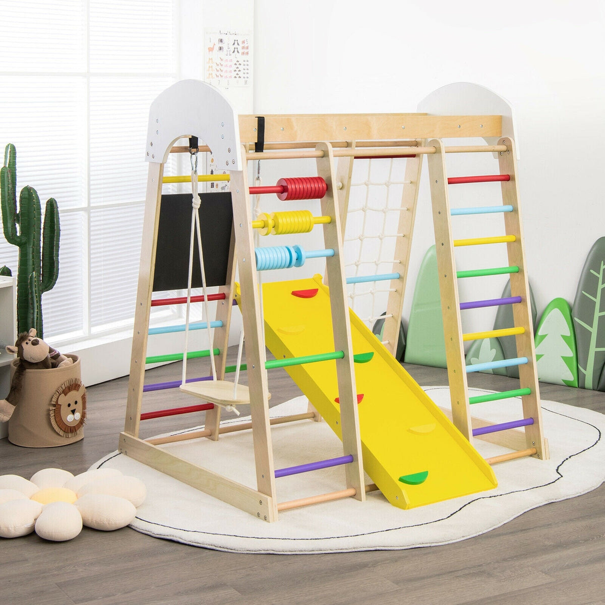 Indoor Playground Climbing Gym Wooden 8-in-1 Climber Playset for Children