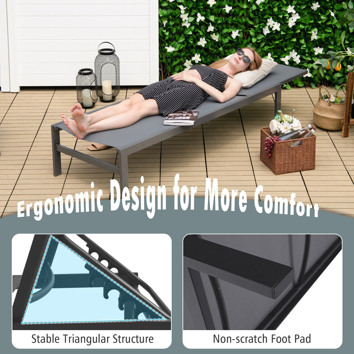 6-Position Adjustable Chaise Lounge Chair with Aluminum Frame