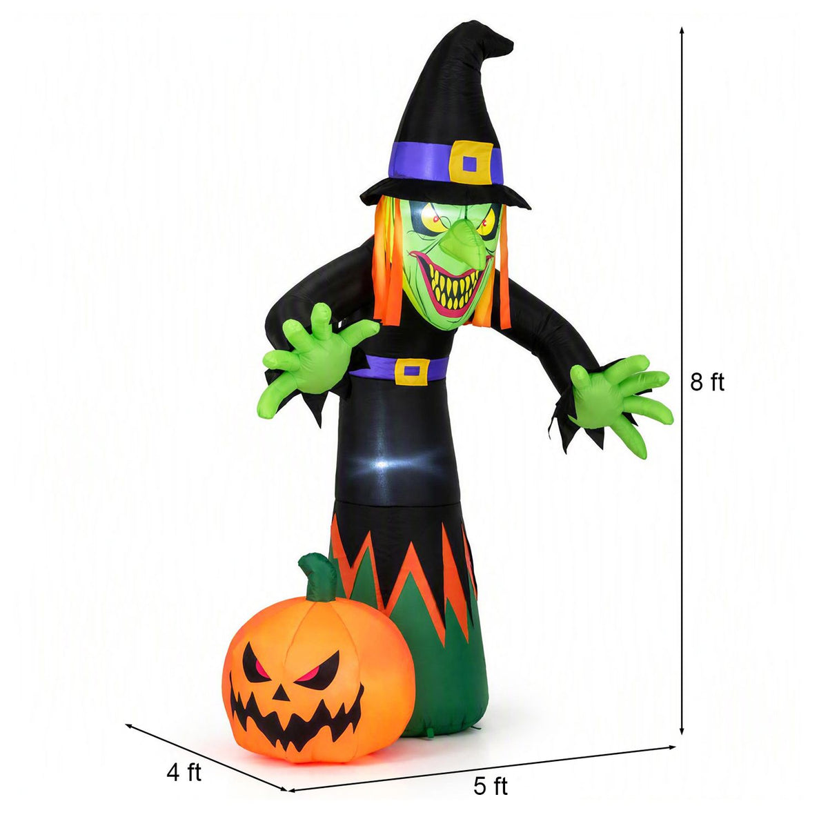 8 FT Halloween Inflatable Witch and Pumpkin with Built-in LED Lights for Holiday
