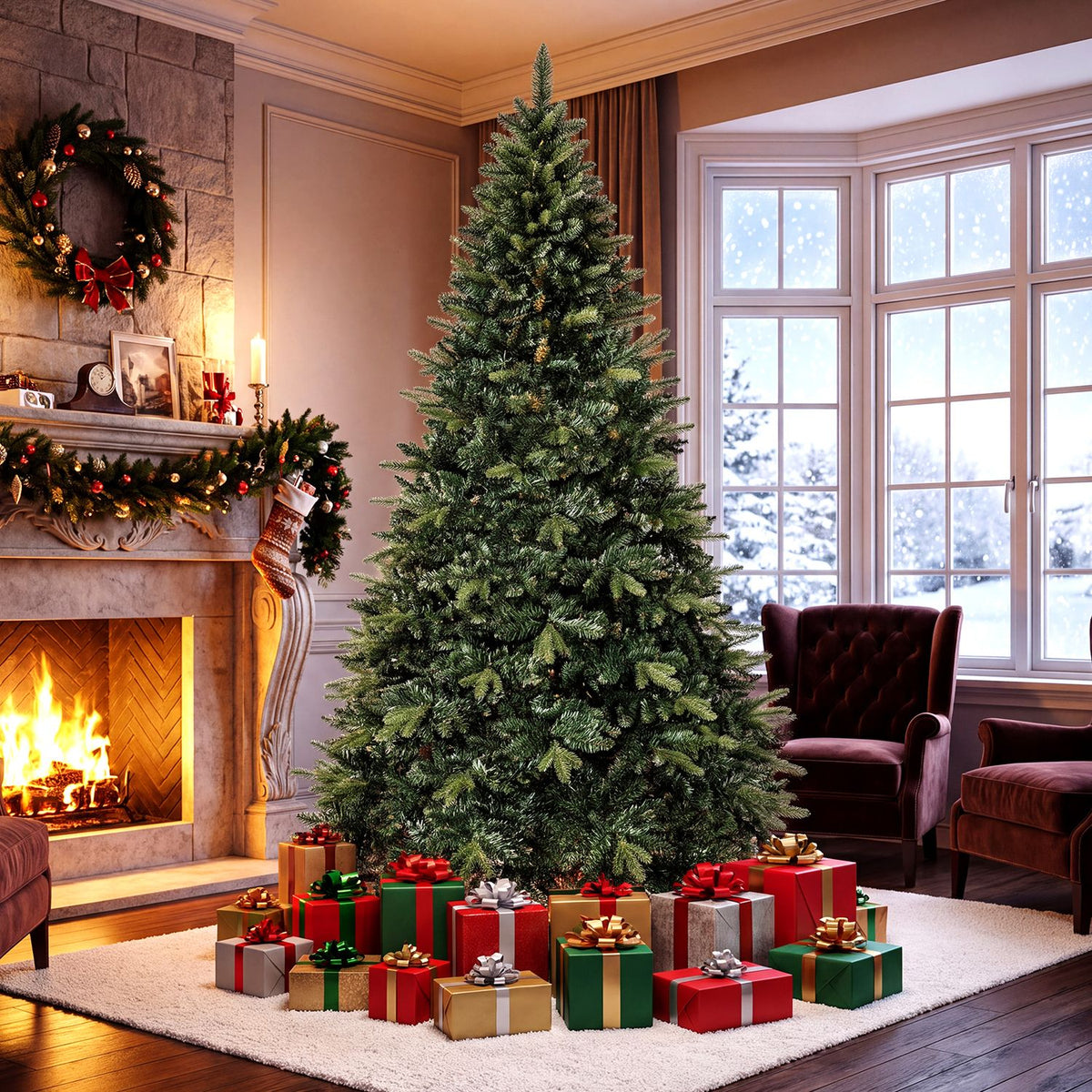 8 FT Artificial Christmas Tree with 1450 Full Branch Tips and Folding Metal Stand