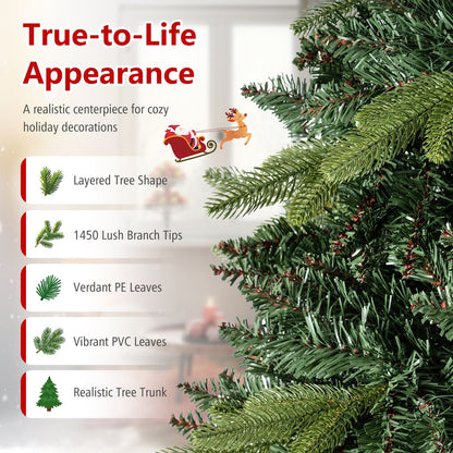 8 FT Artificial Christmas Tree with 1450 Full Branch Tips and Folding Metal Stand