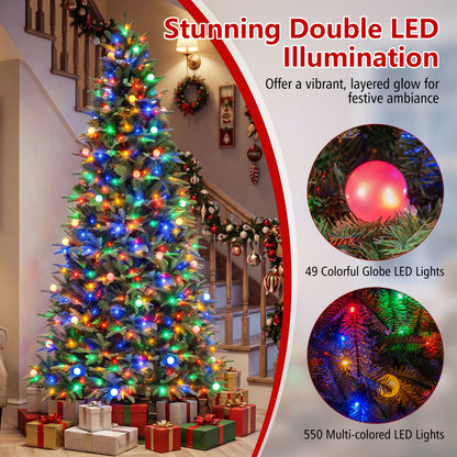 8 FT Pre-Lit Artificial Christmas Tree with Globe LED Lights