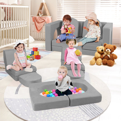 8-Piece Modular Kids Play Couch with Suede Fabric