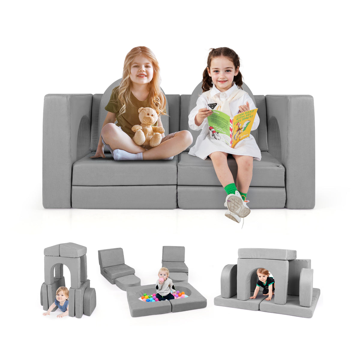 8-Piece Modular Kids Play Couch with Suede Fabric