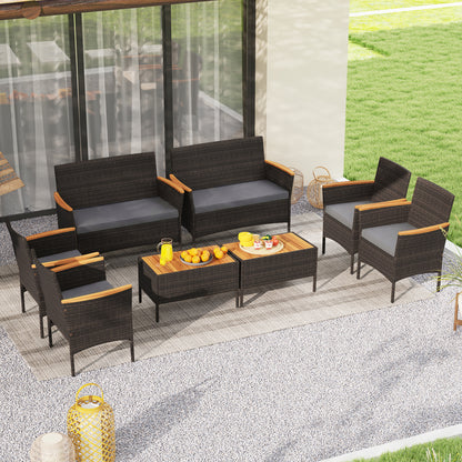 8-Piece Patio Wicker Conversation Set with Cushions
