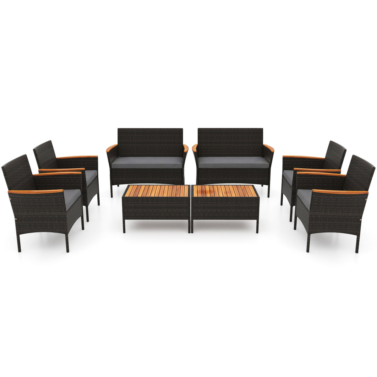 8-Piece Patio Wicker Conversation Set with Cushions