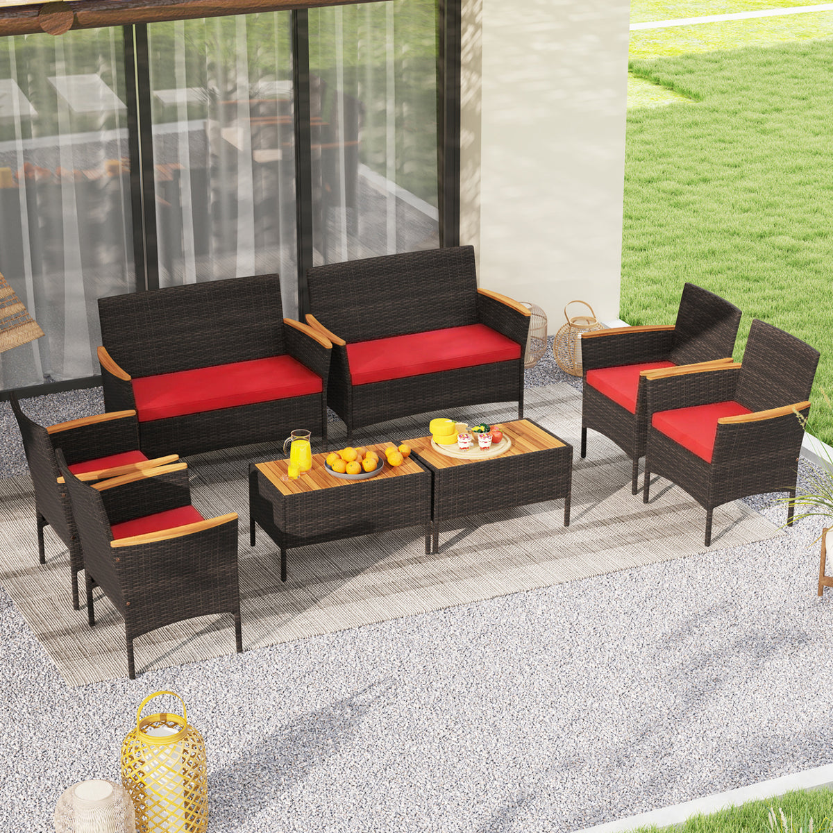 8-Piece Patio Wicker Conversation Set with Cushions