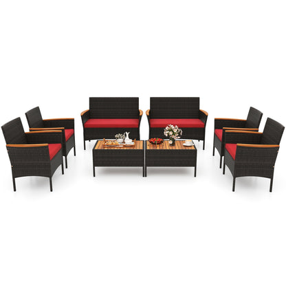 8-Piece Patio Wicker Conversation Set with Cushions