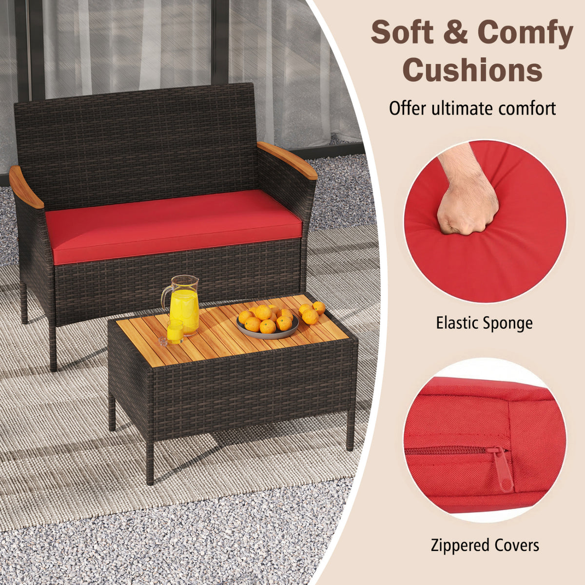8-Piece Patio Wicker Conversation Set with Cushions