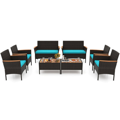 8-Piece Patio Conversation Set with Cushions - Turquoise