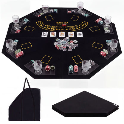 8-Player Foldable Poker Table Top with Cup Holders