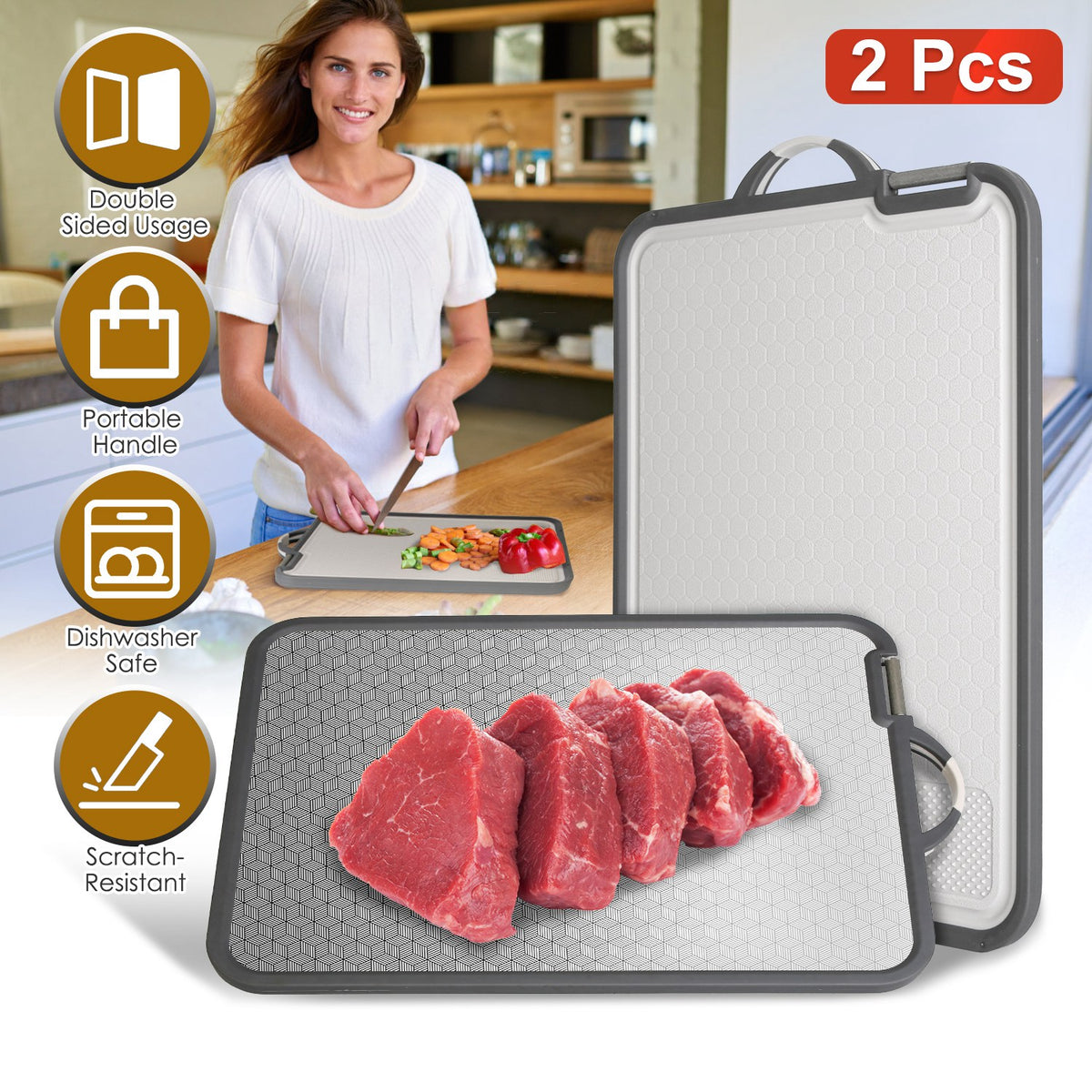 Double Sided Cutting Board with Knife Sharpener - 2 Pack