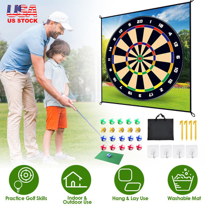 Golf Chipping Dart Game Mat Set with 20 Sticky Balls