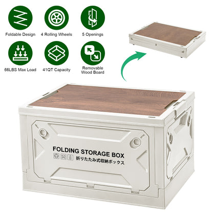 Collapsible Storage Bin with Wheels & Cutting Board Lid - 41QT