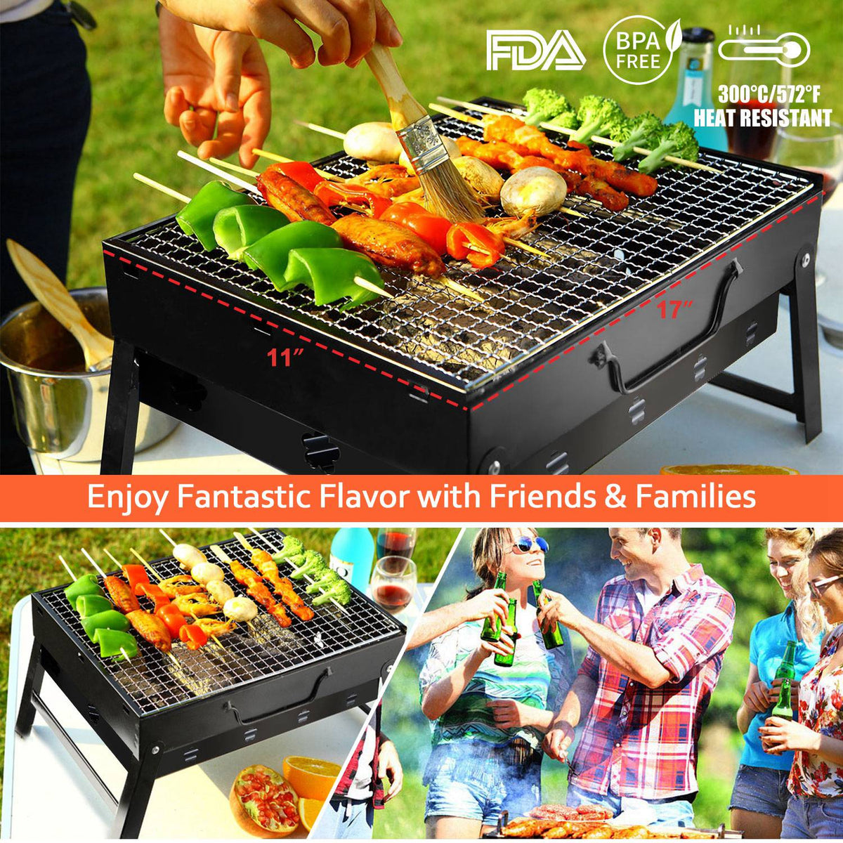 Portable BBQ Grill Foldable Charcoal Grill Lightweight Smoker Grill for Camping Picnics Garden Grilling