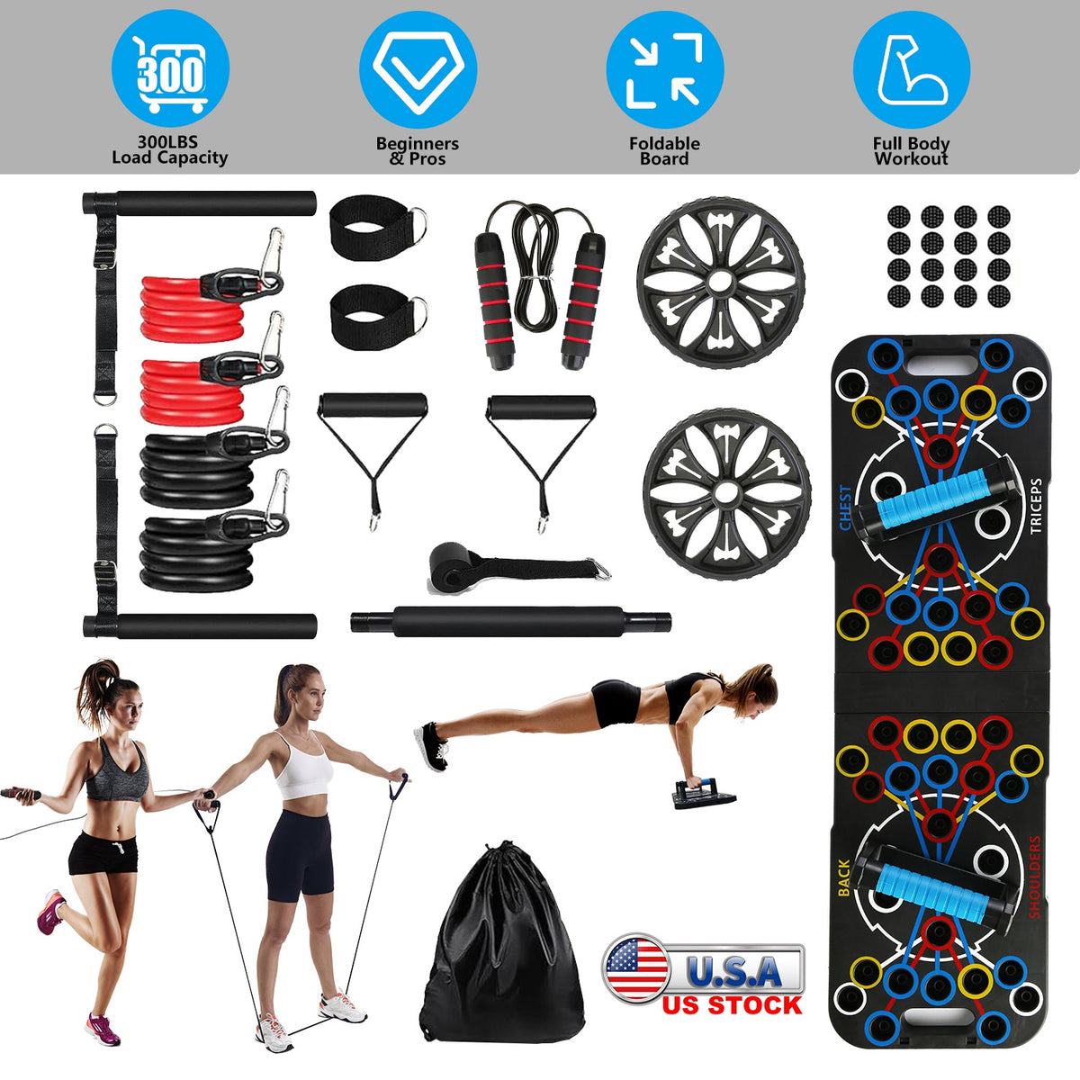 Push Up Board Home Gym Set with 15 Fitness Accessories