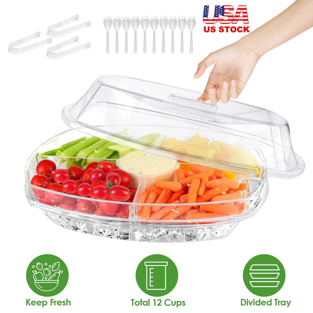Chilled Serving Tray with Lid and 4 Compartments