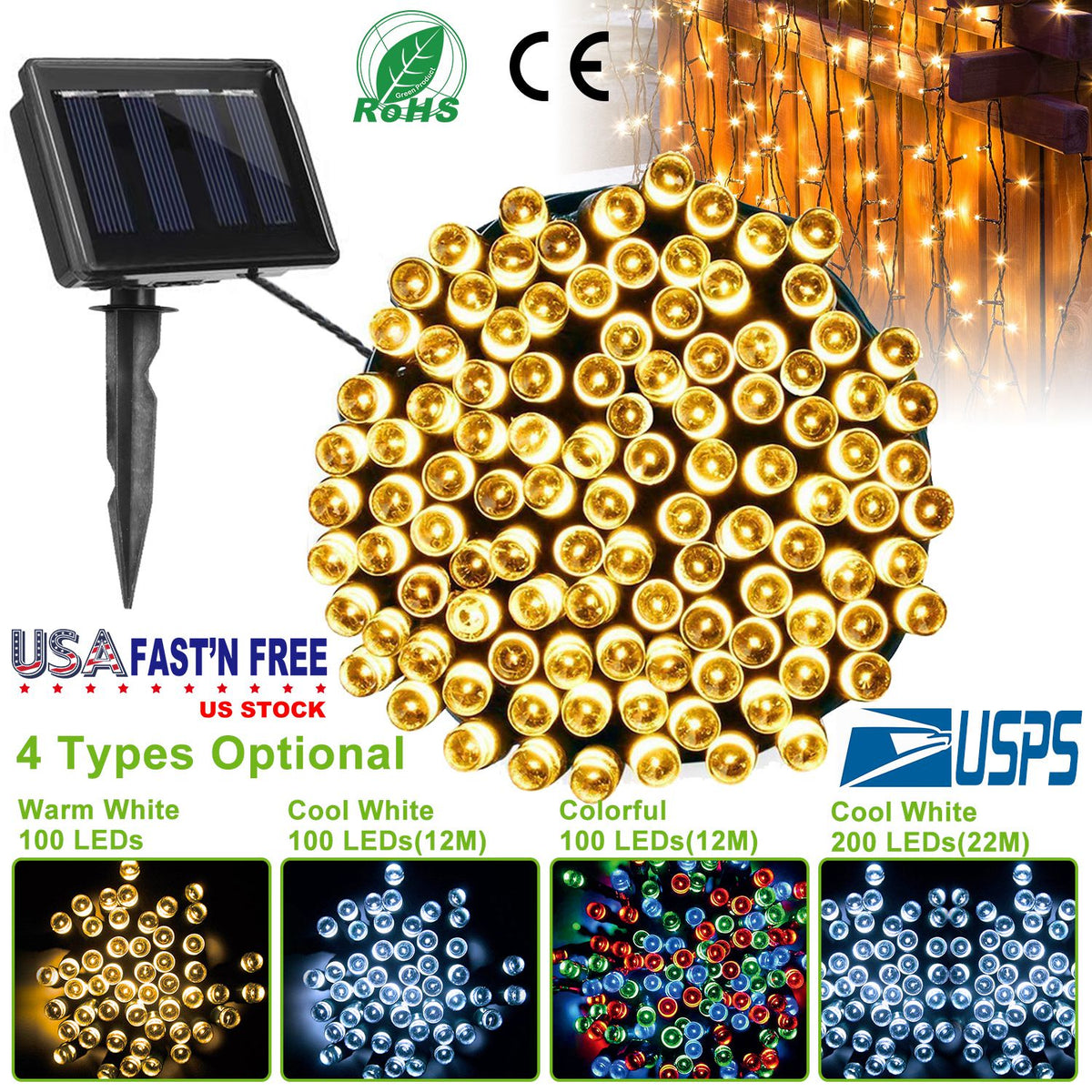 Solar String Lights 100 LED 40ft Outdoor Waterproof Fairy Lights