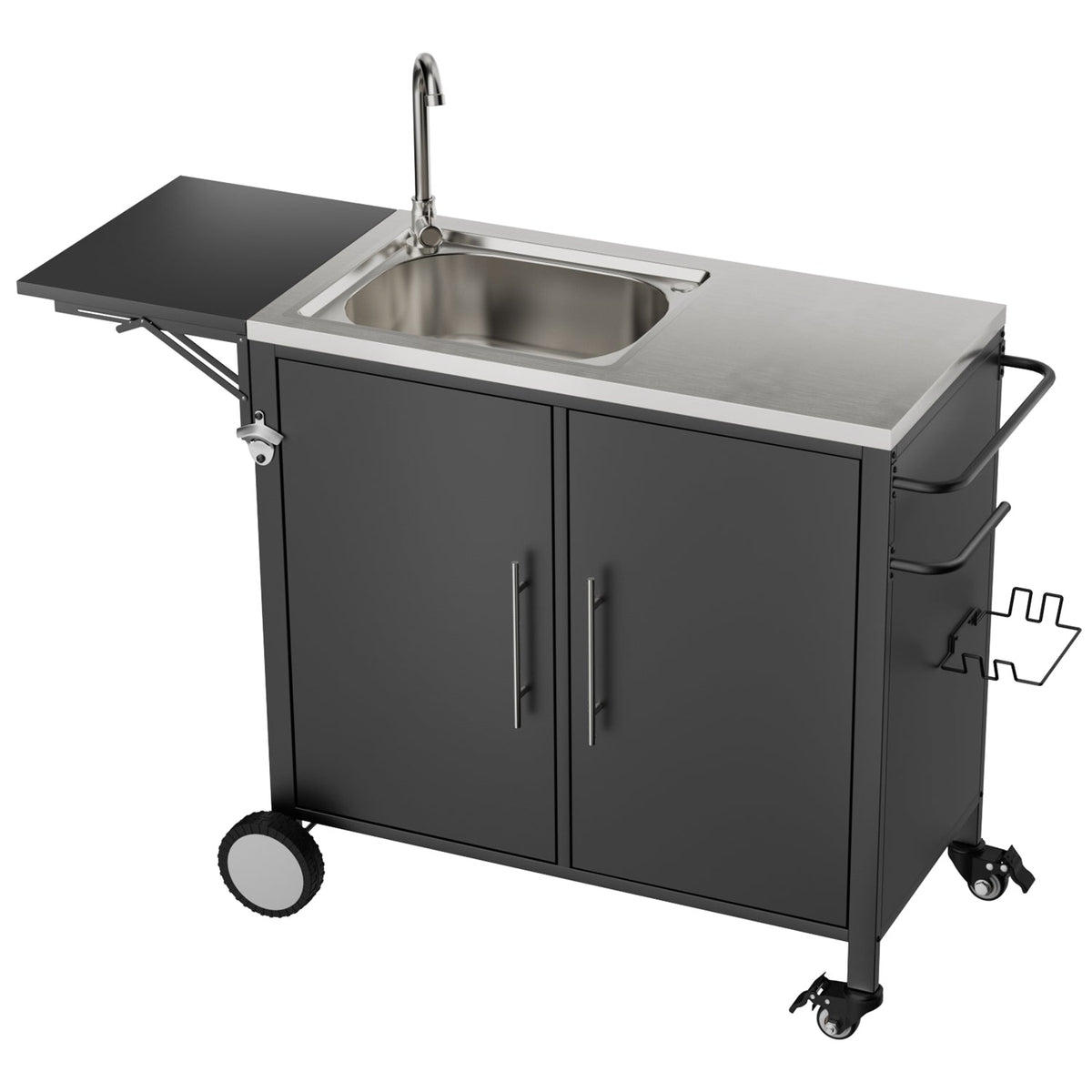 Outdoor Grill Cart with Sink, Storage & Fold-Down Side Table