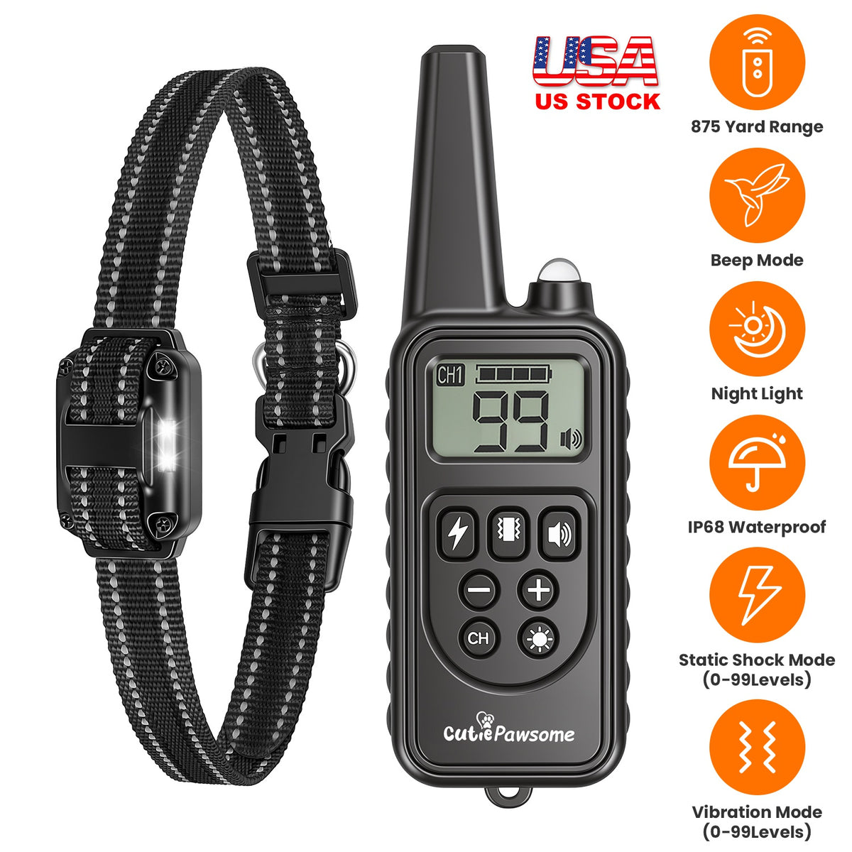 Dog Training Collar Receiver with Adjustable Belt IP67 Waterproof