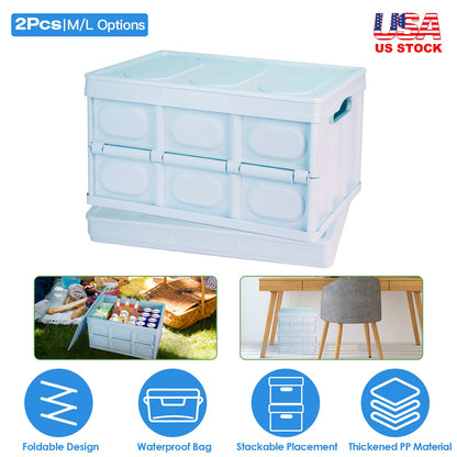 Collapsible Storage Bins with Lids - 2 Pack Stackable Organizer