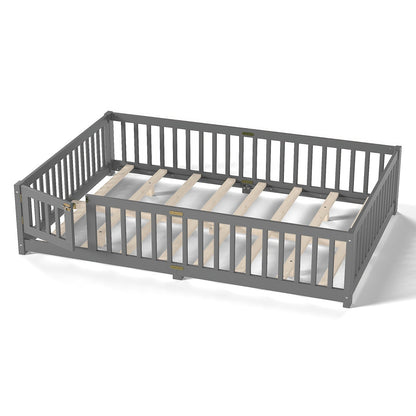 Montessori Floor Bed with Safety Guardrails and Lockable Door