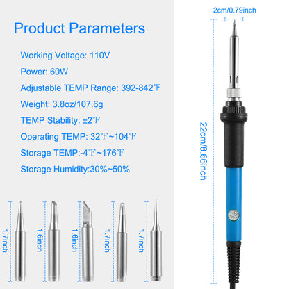 Adjustable Temperature Soldering Iron 60W with 5 Tips