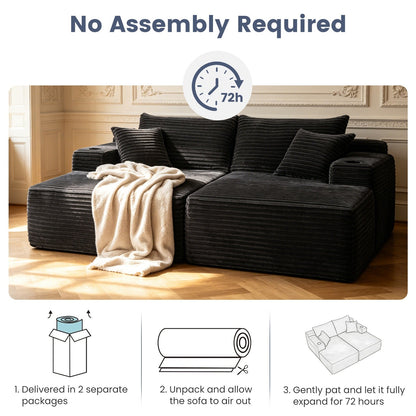 Sectional Couch with Double Chaise Lounge and Cup Holders