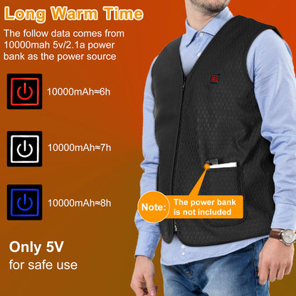 USB Heated Vest with 5 Heating Zones - 3 Temperature Settings