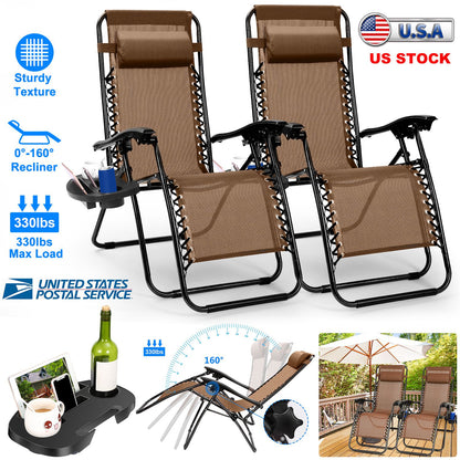 Zero Gravity Lounge Chair Set with Side Trays (2-Pack)