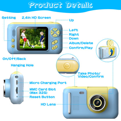 Kids Digital Camera with Flip Lens & 2.4" Screen