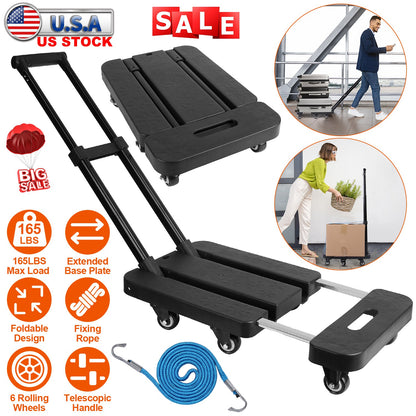 Folding Hand Truck with 165 lb Capacity & Telescopic Handle
