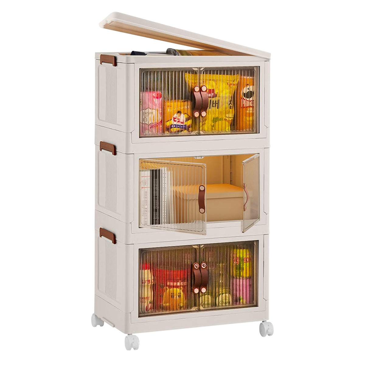 Foldable Storage Bins with Lids & Wheels - 3 Pack Stackable