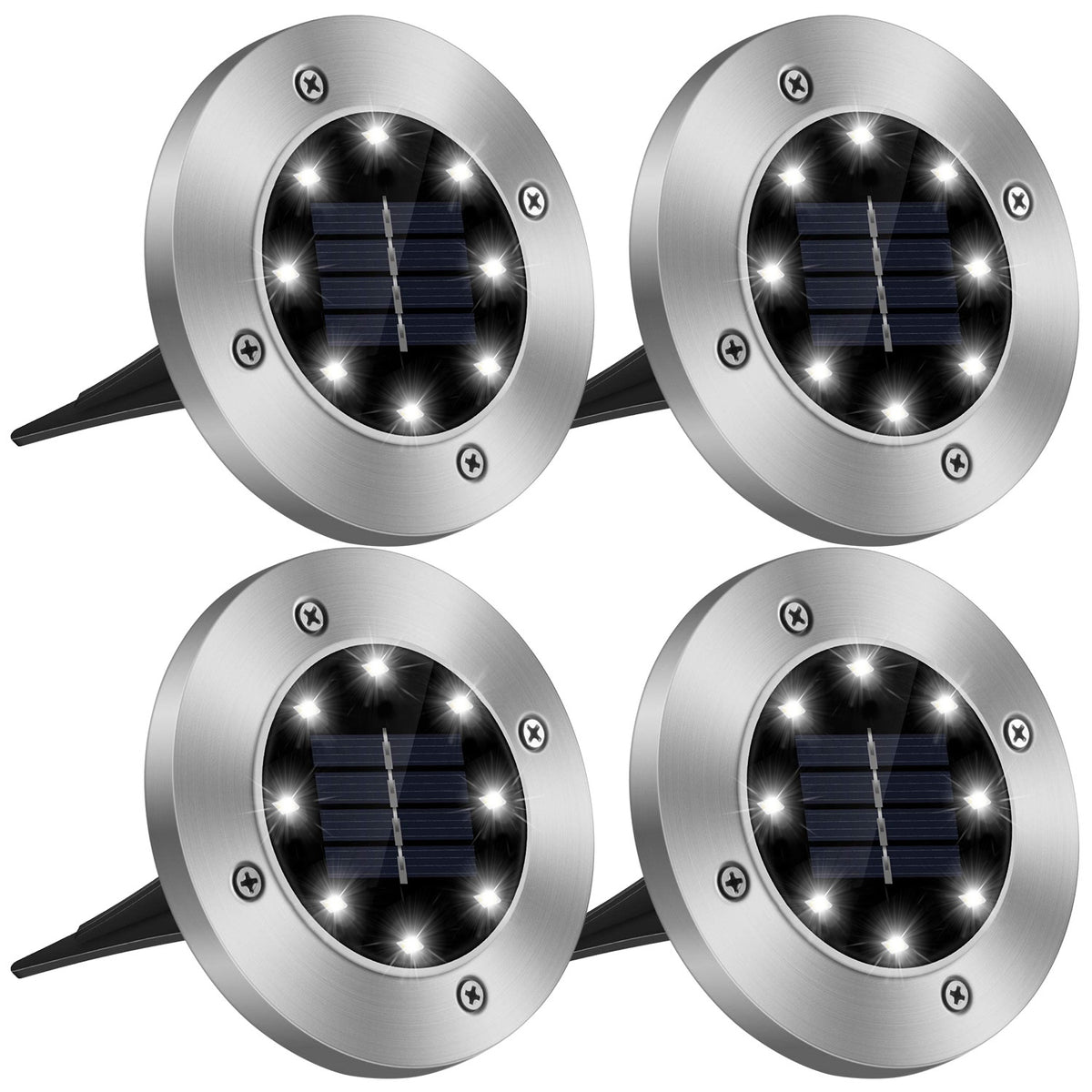 Solar Powered Ground Lights 4-Pack Waterproof Outdoor Path