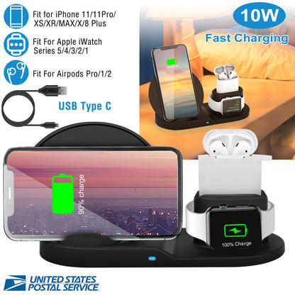 3-in-1 Wireless Charging Station 10W Fast Charge Dock