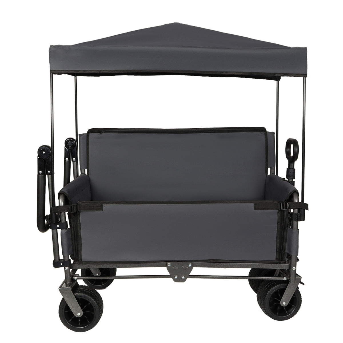 3-in-1 Folding Wagon Cart with Bench Seat Removable Canopy and Storage Collapsible Utility Wagon with Brakes 500lbs Capa