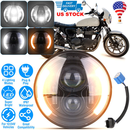 7 Inch Round LED Headlight with Halo DRL & Turn Signal