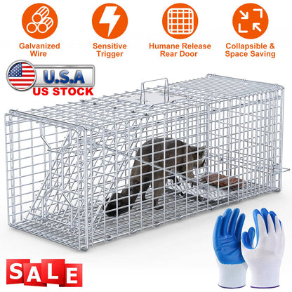 Live Animal Trap Cage 37x14x15in Humane Catch & Release