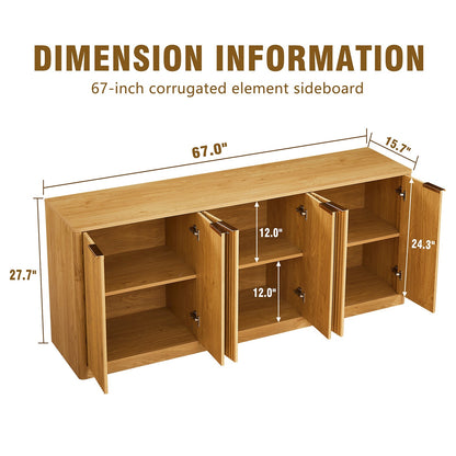 Fluted Sideboard Cabinet with 4-6 Doors and Wood-Grain Top