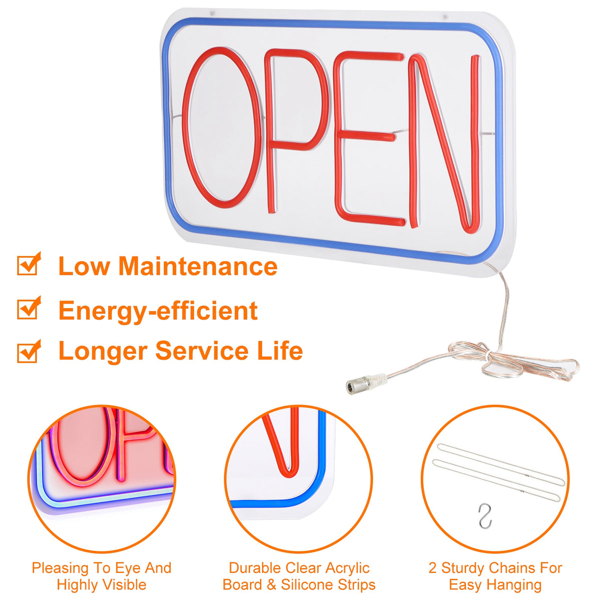 LED Open Sign 16.5x9.1in with 11 Brightness Levels
