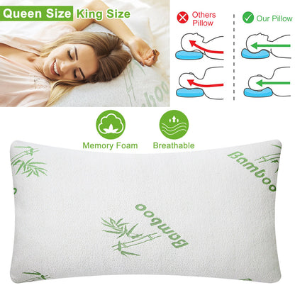 Memory Foam Pillow Set with Bamboo Cover - Queen Size (2-Pack)