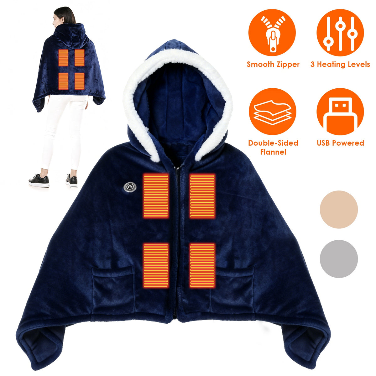 Wearable Heated Blanket with 8 Heating Zones & 3 Temperature Levels
