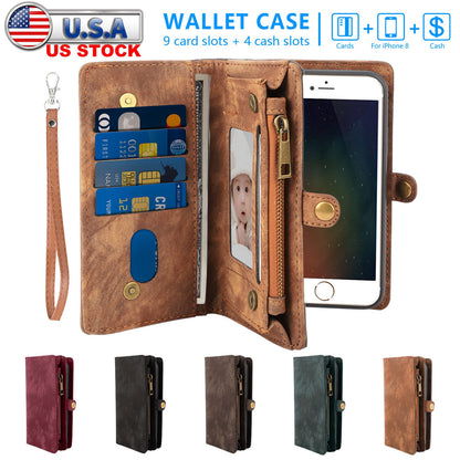 iPhone 8 Wallet Case with 13 Card Slots & Detachable Cover