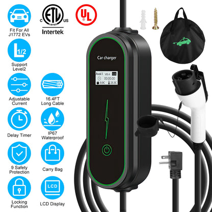 Level 2 EV Charger with NEMA 6-20P Plug and Carry Bag