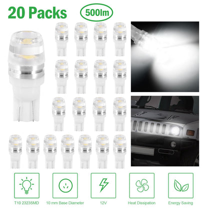 T10 LED Car Light Bulbs 20-Pack 6500K White 500lm Interior