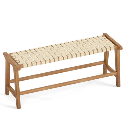 Teak Wood Patio Bench 47" with Woven Seat
